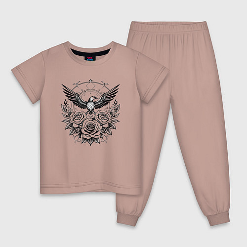Детская пижама Цветы и птица / Пыльно-розовый – фото 1