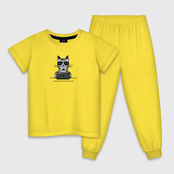 Пижама хлопковая детская Котик хакер за ноутбуком, цвет: желтый