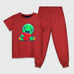Пижама хлопковая детская Динозаврик и сердце, цвет: красный