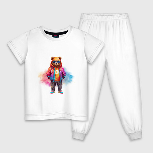 Детская пижама Модный медведь / Белый – фото 1