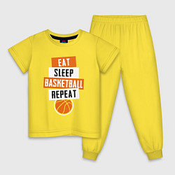 Пижама хлопковая детская Eat sleep basketball, цвет: желтый