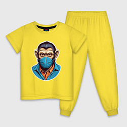 Пижама хлопковая детская Портрет обезьяны в маске, цвет: желтый