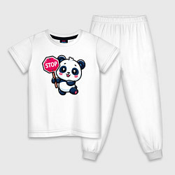 Пижама хлопковая детская Милая панда со знаком стоп, цвет: белый