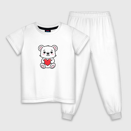 Детская пижама Белый медвежонок с сердечком / Белый – фото 1