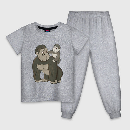 Детская пижама Мультяшная горилла с детенышем / Меланж – фото 1