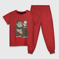 Пижама хлопковая детская Мультяшная горилла с детенышем, цвет: красный