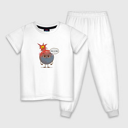 Пижама хлопковая детская Злая бомба, цвет: белый