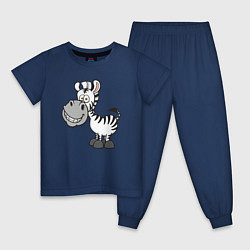 Пижама хлопковая детская Весёлая зебра, цвет: тёмно-синий