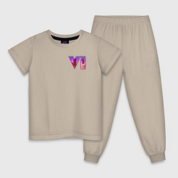 Пижама хлопковая детская GTA VI - logo, цвет: миндальный