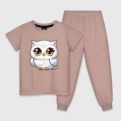 Пижама хлопковая детская Милая белая сова, цвет: пыльно-розовый