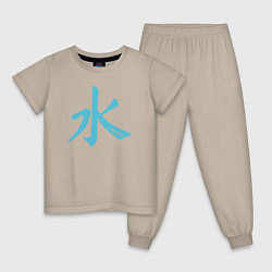 Пижама хлопковая детская Вода иероглиф, цвет: миндальный