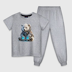 Пижама хлопковая детская Прикольный мишутка - киберпанк, цвет: меланж