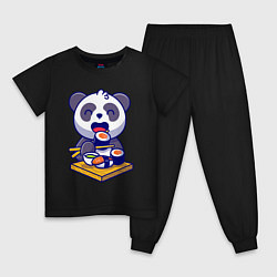 Пижама хлопковая детская Панда и суши, цвет: черный