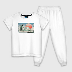 Пижама хлопковая детская Монстр горы Фудзи, цвет: белый