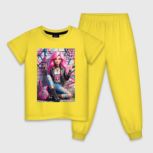 Детская пижама Барби панк гитарист - нейросеть / Желтый – фото 1