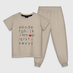 Пижама хлопковая детская I love you алфавит, цвет: миндальный
