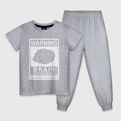 Пижама хлопковая детская Warning - high brain activity, цвет: меланж
