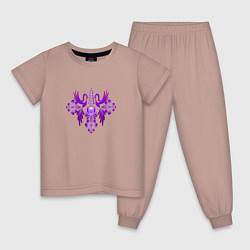Пижама хлопковая детская Две птицы с узорами гжель фиолетовая, цвет: пыльно-розовый