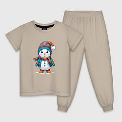Детская пижама Снеговик в шапочке и с шарфом
