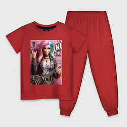 Пижама хлопковая детская Barbie - punk guitarist ai art, цвет: красный