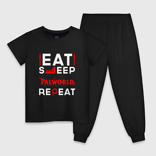 Детская пижама Надпись eat sleep Palworld repeat / Черный – фото 1