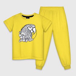 Пижама хлопковая детская Попугай и цветы, цвет: желтый