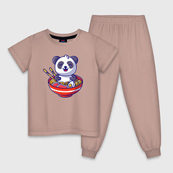 Пижама хлопковая детская Панда ест рамен, цвет: пыльно-розовый
