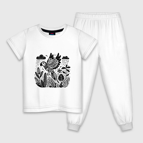 Детская пижама Летящий попугай и растения / Белый – фото 1