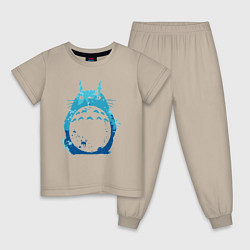 Пижама хлопковая детская Blue Totoro, цвет: миндальный
