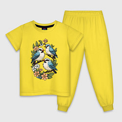 Детская пижама Три птицы на ветках в цветах