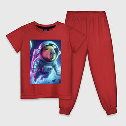 Детская пижама Полёт капибары в космосе - неон