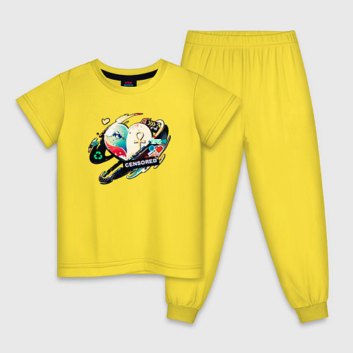 Детская пижама Хаотичное сердце с наклейками / Желтый – фото 1
