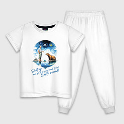 Пижама хлопковая детская Прикол капибара и Илон Маск, цвет: белый