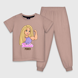 Пижама хлопковая детская Barbie power, цвет: пыльно-розовый