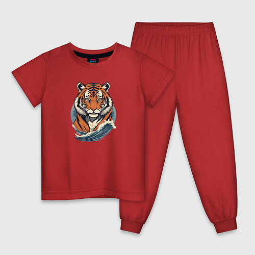 Детская пижама Тигр и морская волна / Красный – фото 1