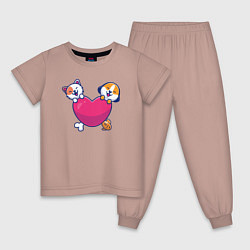 Пижама хлопковая детская Котик и пёсик, цвет: пыльно-розовый