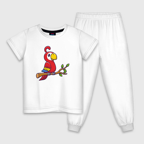 Детская пижама Красный попугайчик / Белый – фото 1