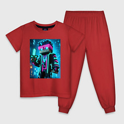 Пижама хлопковая детская Minecraft - neon character ai art, цвет: красный