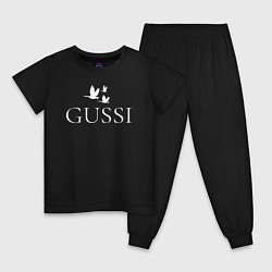 Пижама хлопковая детская Гусси - надпись белый, цвет: черный