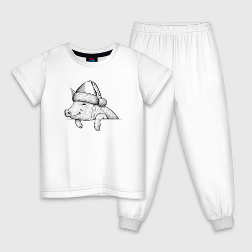 Детская пижама Новогодняя хрюшка / Белый – фото 1