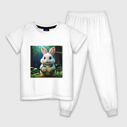 Пижама хлопковая детская Зайчик в одежде, цвет: белый