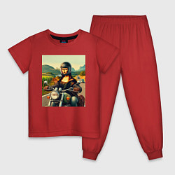 Пижама хлопковая детская Mona Lisa on a motorcycle - ai art, цвет: красный