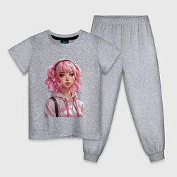 Пижама хлопковая детская Розовая девушка анимэ, цвет: меланж