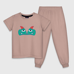 Пижама хлопковая детская Две глазастые ящерицы, цвет: пыльно-розовый