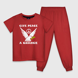 Пижама хлопковая детская Дайте миру шанс, цвет: красный