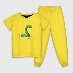 Пижама хлопковая детская Динозаврик, плывущий в воде, цвет: желтый