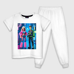 Пижама хлопковая детская Барби и Кен в ночном городе - нейросеть, цвет: белый