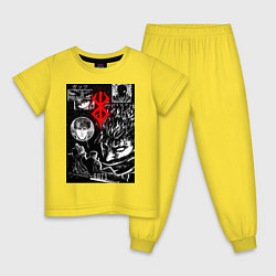 Пижама хлопковая детская Гатс Чёрный мечник коллаж, цвет: желтый
