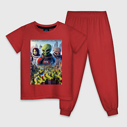 Пижама хлопковая детская Масс Эффект и Майнкрафт - коллаба нейросеть, цвет: красный