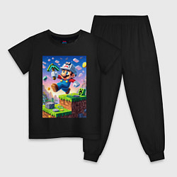 Пижама хлопковая детская Марио и Майнкрафт - коллаба, цвет: черный